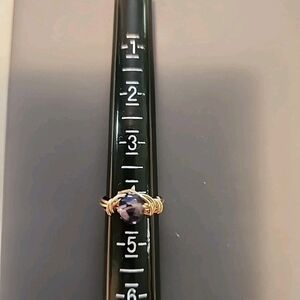 Amethyst Gold Wire Wrapped Ring Size 4